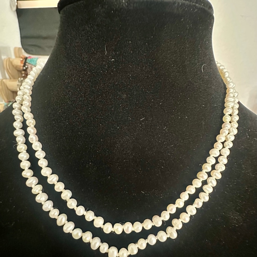Freshwater Pearl Necklace Hand Knotted Baroque Long Opera Length - Picture 5 of 5